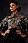 Samant Chauhan Black Cotton, Silk, Organza Embroidery High Neck Draped Sleeve Gown Online at Aza Fashions Samant Chauhan_Black Cotton, Silk, Organza Embroidery High Neck Draped Sleeve Gown _Online_at_Aza_Fashions