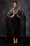 Buy Samant Chauhan Black Cotton, Silk, Organza Embroidery High Neck Draped Sleeve Gown at Aza Fashions Buy_Samant Chauhan_Black Cotton, Silk, Organza Embroidery High Neck Draped Sleeve Gown _at_Aza_Fashions