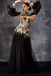 Samant Chauhan_Black Organza, Silk, Cotton Embroidery, Chains High Neck Cutout Gown _Online_at_Aza_Fashions