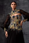 Buy_Samant Chauhan_Black Organza, Silk, Cotton Embroidery, Chains High Neck Cutout Gown _Online_at_Aza_Fashions