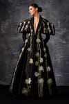 Buy_Samant Chauhan_Black Cotton, Silk Embroidery, Beads V-neck And Structured Sleeves Gown _Online_at_Aza_Fashions