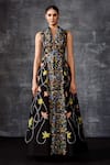 Samant Chauhan_Black Cotton, Silk Embroidery, Metallic Thread High Neck Sleeveless Floral Gown _Online_at_Aza_Fashions