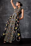 Buy_Samant Chauhan_Black Cotton, Silk Embroidery, Metallic Thread High Neck Sleeveless Floral Gown _at_Aza_Fashions