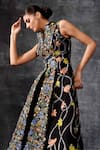 Buy_Samant Chauhan_Black Cotton, Silk Embroidery, Metallic Thread High Neck Sleeveless Floral Gown _Online_at_Aza_Fashions
