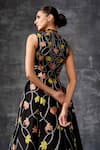 Shop_Samant Chauhan_Black Cotton, Silk Embroidery, Metallic Thread High Neck Sleeveless Floral Gown _Online_at_Aza_Fashions