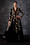 Buy_Samant Chauhan_Black Velvet Embroidery, Zari V-neck, Collared Floral Jacket Gown _at_Aza_Fashions