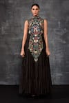 Buy_Samant Chauhan_Black Cotton, Silk Embroidery High Neck Floral Gown _Online_at_Aza_Fashions