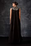 Shop_Samant Chauhan_Black Cotton, Silk Embroidery High Neck Floral Gown _at_Aza_Fashions