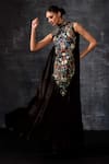 Buy_Samant Chauhan_Black Cotton, Silk Embroidery High Neck Floral Gown _at_Aza_Fashions