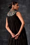 Shop_Samant Chauhan_Black Cotton, Silk Embroidery High Neck Floral Gown _Online_at_Aza_Fashions