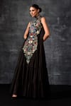 Samant Chauhan_Black Cotton, Silk Embroidery High Neck Floral Gown _at_Aza_Fashions