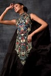 Buy_Samant Chauhan_Black Cotton, Silk Embroidery High Neck Floral Gown 