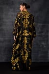 Shop_Samant Chauhan_Black Cotton, Silk Embroidery Round Neck Gold Leaf Kaftan _at_Aza_Fashions