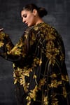 Buy_Samant Chauhan_Black Cotton, Silk Embroidery Round Neck Gold Leaf Kaftan _Online_at_Aza_Fashions
