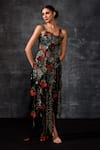 Buy_Samant Chauhan_Black Organza, Silk, Cotton Embroidery Off-shoulder 3d Gown _at_Aza_Fashions