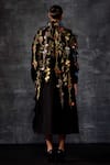 Shop_Samant Chauhan_Black Cotton, Silk Applique, Embroidery High Neck Floral Cape Dress _at_Aza_Fashions