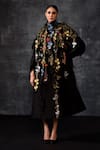 Buy_Samant Chauhan_Black Cotton, Silk Applique, Embroidery High Neck Floral Cape Dress _at_Aza_Fashions