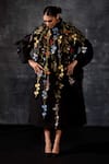 Buy_Samant Chauhan_Black Cotton, Silk Applique, Embroidery High Neck Floral Cape Dress _Online_at_Aza_Fashions
