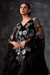 Buy_Samant Chauhan_Black Net, Cotton Embroidery, Fringe V-neck Kaftan Gown _Online_at_Aza_Fashions