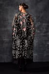 Shop_Samant Chauhan_Black Net, Cotton Embroidery, Sequins Round Neck Floral Cape Dress _at_Aza_Fashions