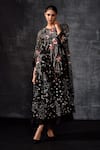 Samant Chauhan_Black Net, Cotton Embroidery, Sequins Round Neck Floral Cape Dress _Online_at_Aza_Fashions