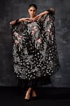 Buy_Samant Chauhan_Black Net, Cotton Embroidery, Sequins Round Neck Floral Cape Dress _at_Aza_Fashions