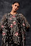 Buy_Samant Chauhan_Black Net, Cotton Embroidery, Sequins Round Neck Floral Cape Dress _Online_at_Aza_Fashions