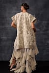 Shop_Samant Chauhan_Grey Linen, Silk Embroidery, Ruffles Open Neck Kaftan Jacket And Tiered Skirt Set _at_Aza_Fashions