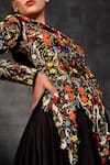 Samant Chauhan_Black Cotton, Silk Embroidery, Beads Round Neck Vibrant Floral Gown _Online_at_Aza_Fashions