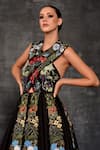 Samant Chauhan_Black Cotton, Silk Embroidery Halter , Open Striking Floral Gown _Online_at_Aza_Fashions
