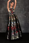 Samant Chauhan_Black Cotton, Silk Embroidery Halter , Open Striking Floral Gown _at_Aza_Fashions