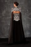 Shop_Samant Chauhan_Black Organza, Silk, Cotton Embroidery Regal Tapestry Gown With Detachable Cape _at_Aza_Fashions