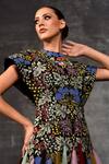 Shop_Samant Chauhan_Black Cotton, Silk, Net Embroidery Round Neck Floral Flared Gown _Online_at_Aza_Fashions