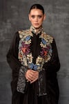 Samant Chauhan_Black Cotton, Silk Embroidery, Metallic Thread High Neck, Bodice Abaya Kaftan _Online_at_Aza_Fashions