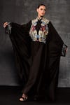 Buy_Samant Chauhan_Black Cotton, Silk Embroidery, Metallic Thread High Neck, Bodice Abaya Kaftan _at_Aza_Fashions