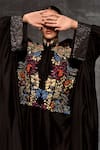 Shop_Samant Chauhan_Black Cotton, Silk Embroidery, Metallic Thread High Neck, Bodice Abaya Kaftan _Online_at_Aza_Fashions