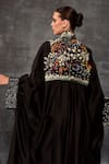 Samant Chauhan_Black Cotton, Silk Embroidery, Metallic Thread High Neck, Bodice Abaya Kaftan _at_Aza_Fashions
