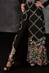 Samant Chauhan_Black Cotton, Silk Embroidery Mandarin Collar Botanical Jacket And Pant Set _Online_at_Aza_Fashions