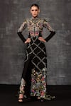 Buy_Samant Chauhan_Black Cotton, Silk Embroidery Mandarin Collar Botanical Jacket And Pant Set _at_Aza_Fashions
