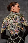 Buy_Samant Chauhan_Black Cotton, Silk Embroidery Mandarin Collar Botanical Jacket And Pant Set 