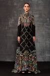 Samant Chauhan_Black Cotton, Silk Embroidery Mandarin Collar Botanical Jacket And Pant Set _Online