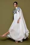 Samant Chauhan_Off White Chiffon Embroidery, Beads High Applique Bodice Draped Kaftan Dress _Online_at_Aza_Fashions