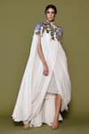 Buy_Samant Chauhan_Off White Chiffon Embroidery, Beads High Applique Bodice Draped Kaftan Dress _Online_at_Aza_Fashions