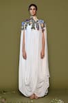 Samant Chauhan_Off White Chiffon Embroidery, Beads High Applique Bodice Draped Kaftan Dress _at_Aza_Fashions