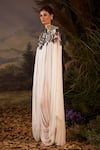 Buy_Samant Chauhan_Off White Chiffon Embroidery, Beads High Applique Bodice Draped Kaftan Dress 
