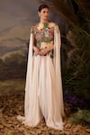 Samant Chauhan Off White Cotton, Silk Embroidery, Beads Round Neck Cape Gown Online at Aza Fashions Samant Chauhan_Off White Cotton, Silk Embroidery, Beads Round Neck Cape Gown _Online_at_Aza_Fashions