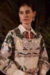 Samant Chauhan_Off White Linen, Silk Embroidery Collared, Button-down Neck Floral Tapestry Gown _Online_at_Aza_Fashions