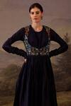 Samant Chauhan_Black Cotton, Silk Embroidery, Metallic Thread Round Neck Floral Gown _Online_at_Aza_Fashions
