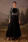 Buy_Samant Chauhan_Black Cotton, Silk Embroidery Round Neck Floral A-line Gown _at_Aza_Fashions