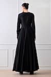 Samant Chauhan_Black Cotton, Silk Embroidery V-neck Floral Flared Gown _Online_at_Aza_Fashions